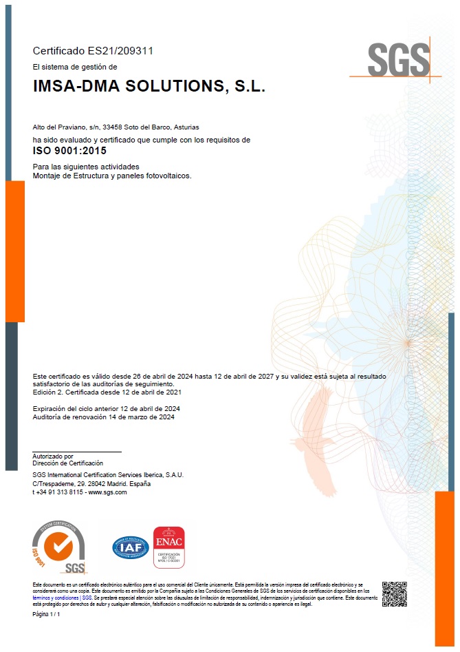 IMSA DMA Certificado ISO 9001